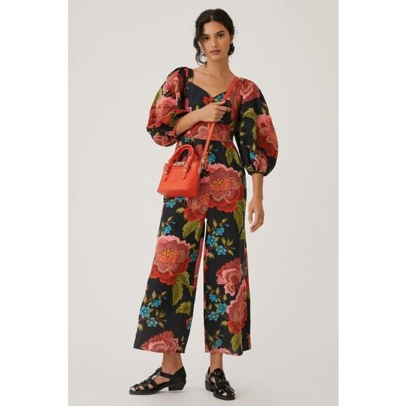 Anthropologie Farm Rio Floral Fauna Linen Blend Jumpsuit XS NWT - Picture 1 of 3